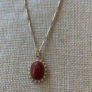 Vintage‎ Faux Carnelian Pendant Long Chain Necklace